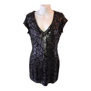 Parker M Black Sequin Cocktail Dress